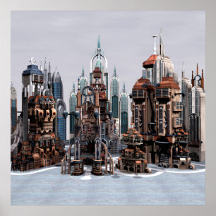 Pôster Cidade de Fantasia Futurista Arte de Horizonte de 