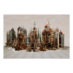Pôster Cidade de Fantasia Futurista Arte de Horizonte de