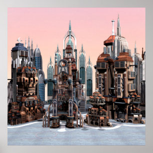 Poster Cidade de Fantasia Futurista Arte de Horizonte de 