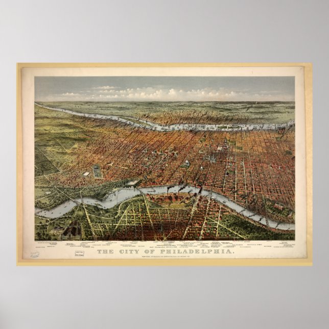 Poster Cidade de Filadélfia por Currier & Ives (1875) (Frente)
