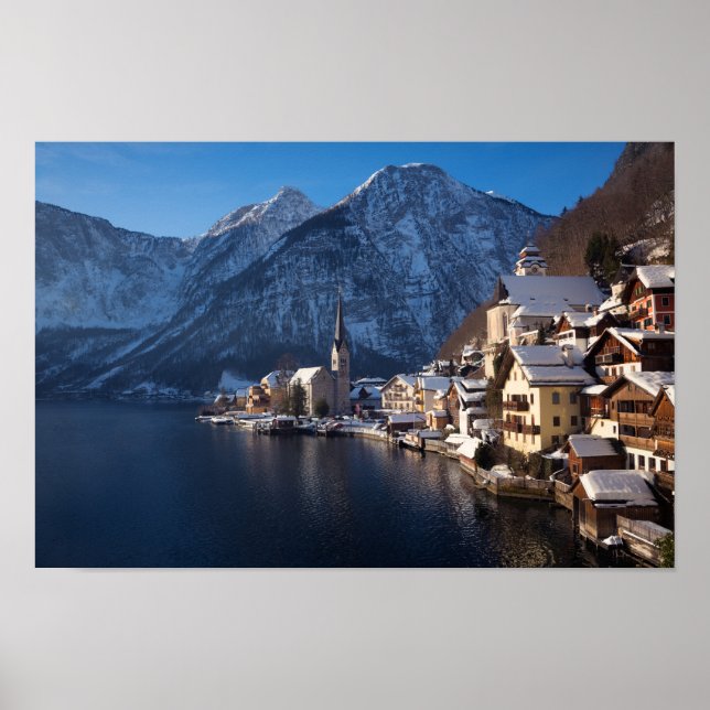 Poster Cidade de Hallstatt na neve no inverno (Frente)
