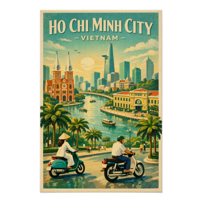 Pôster Cidade de Ho Chi Minh, Vietnã, em um clássico retr (Frente)