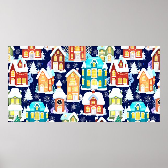 Poster Cidade de inverno com casas vitorianas. Tema de Na (Frente)