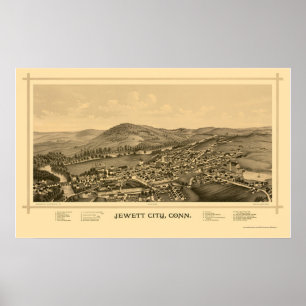 Poster Cidade de Jewett, mapa panorâmico do CT - 1889