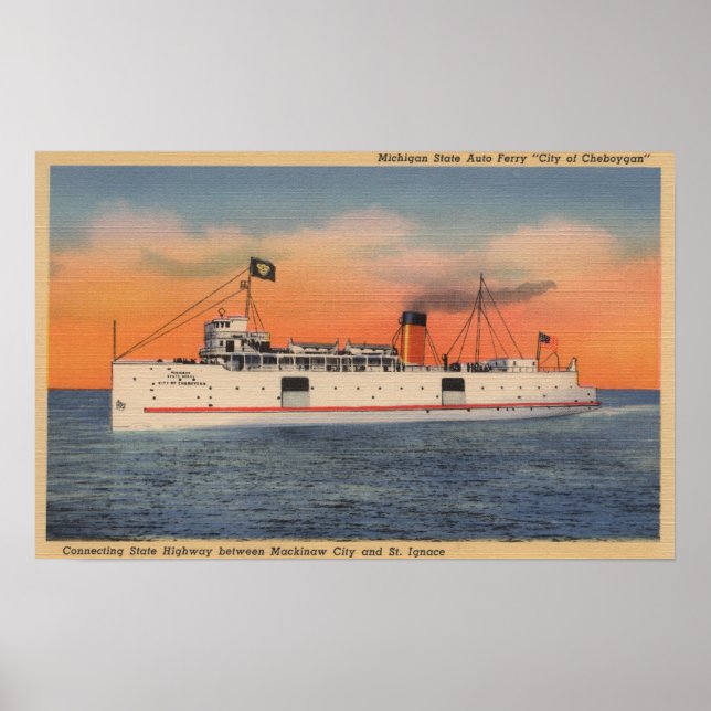 Pôster Cidade de Mackinaw, MI - Vista da Cidade de Cheboy (Frente)
