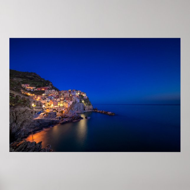 Poster Cidade de Manarola no Cinque Terre à noite (Frente)