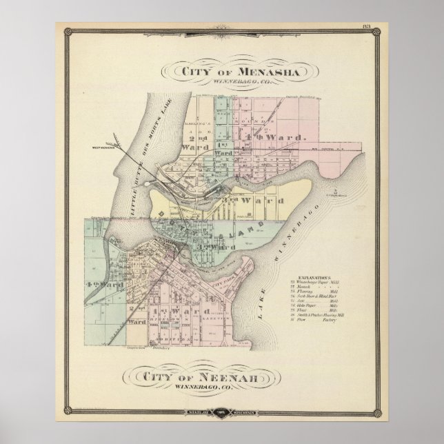 Pôster Cidade de Menasha, cidade de Neenah (Frente)