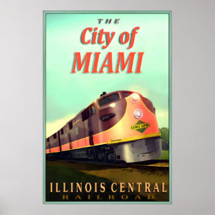 Poster Cidade de Miami Illinois Central Railroad Novo Car