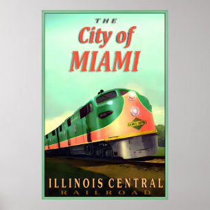 Poster Cidade de Miami Illinois Central Railroad Novo Car