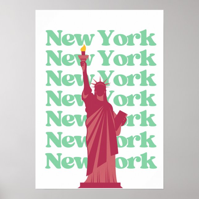 Poster Cidade de Nova York Rosa Verde Viagem NYC  (Frente)