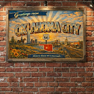 Poster Cidade de Oklahoma Cartão Postal Antigo Cruzamento