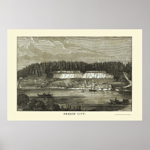 Poster Cidade de Oregon, OU mapa panorâmico - 1850