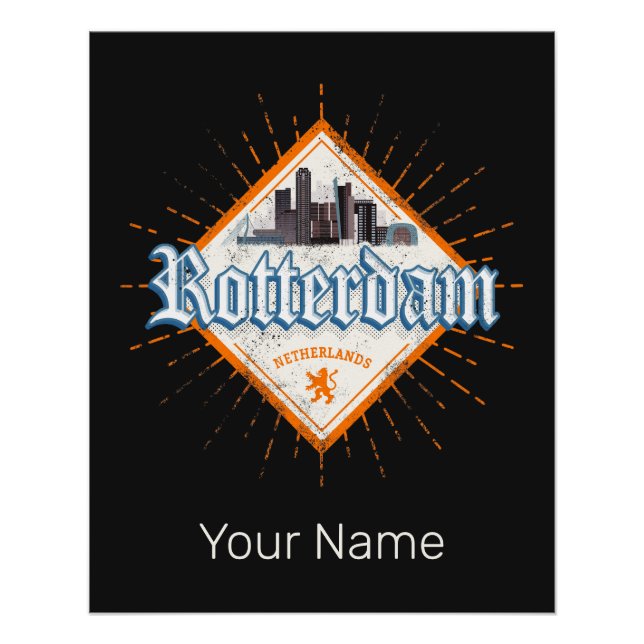 Pôster Cidade de Roterdão, Países Baixos Skyline - Holand (Frente)