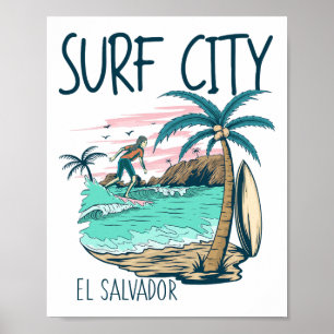 Poster Cidade de Surf El Salvador Presentes Vintage de Su