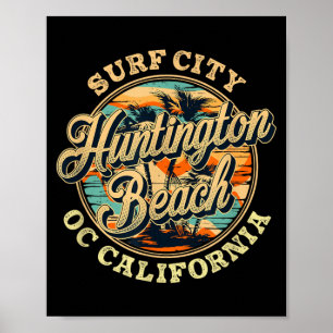 Poster Cidade de Surf Huntington Beach Califórnia Retro