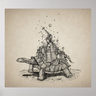 Pôster Cidade de Tortoise - caneta e ilustração a tinta