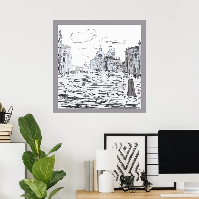 Poster Cidade de Veneza nos Edifícios dos Navios de Água (Escritório em casa)