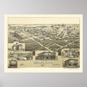 Poster Cidade de Wolfe, mapa panorâmico de TX - 1891