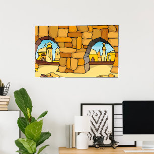 Poster Cidade Desértica do Oriente Médio Através de Arco