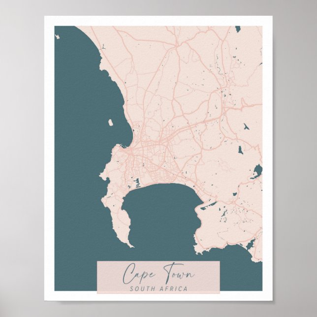Poster Cidade do Cabo África do Sul, rosa e azul, manuscr (Frente)