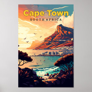 Poster Cidade do Cabo, África do Sul, Viagem Art Vintage