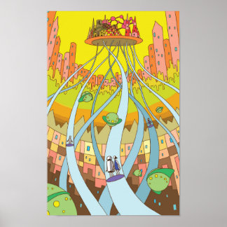 Poster Cidade do céu acessível por elevador de alta veloc
