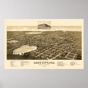 Pôster Cidade do lago, mapa panorâmico de FL - 1885
