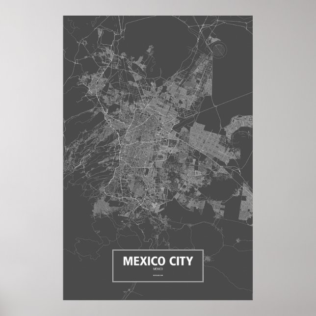 Pôster Cidade do México, México (branco a preto) (Frente)