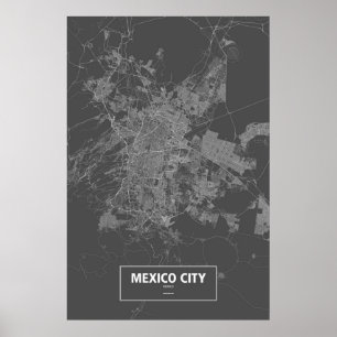 Pôster Cidade do México, México (branco no preto)
