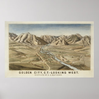 Pôster Cidade do ouro, Colorado Birds Ver Mapa Panorâmico