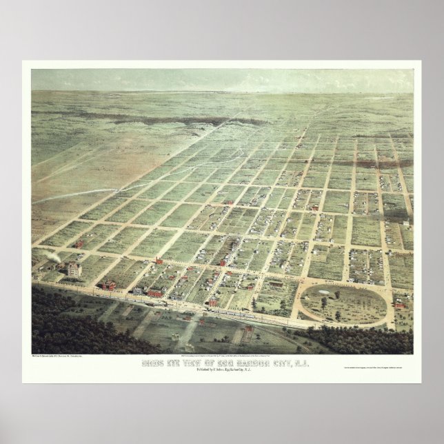 Pôster Cidade do Ovo Harbor, Mapa Panorâmico do NJ - 1865 (Frente)
