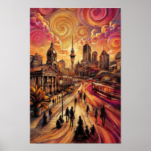 Poster Cidade do Pôr do Sol Giratório - Torre do Céu de A
