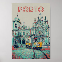 Poster Cidade do Porto com ilustração de elétrico Portuga