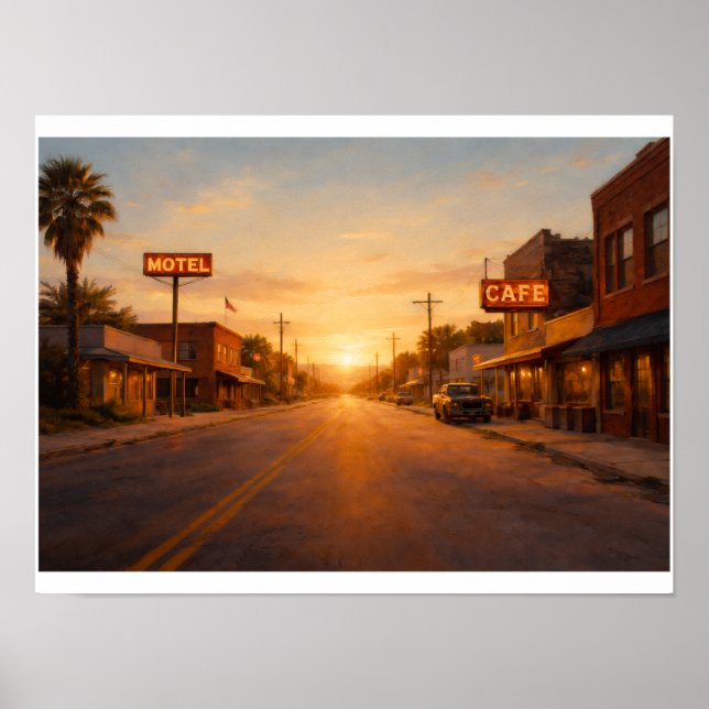 Poster Cidade do Texas ao pôr do sol (Frente)