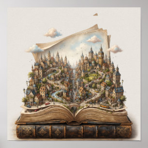 Poster Cidade em Miniatura Dentro de um Livro Aberto – Fa