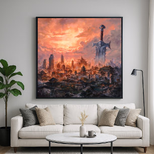 Poster Cidade Espada - Design de Arte de Fantasia Mística
