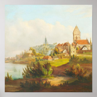 Poster Cidade Europeia Antiga Pintura a Óleo de Rio