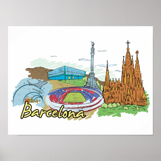 Poster Cidade Famosa da Espanha de Barcelona (Frente)