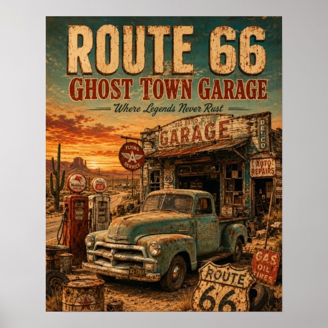 Poster Cidade Fantasma da Rota 66 Garagem (Frente)