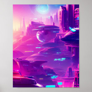 Poster Cidade futurística em luzes de neon
