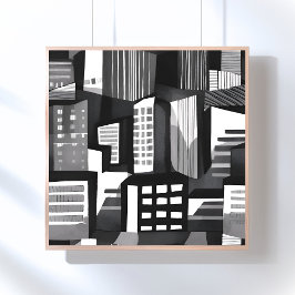 Poster Cidade Geométrica Moderna | Preto e Branco Contemp