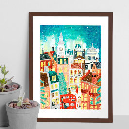 Poster Cidade Ilustrativa de Londres no Natal da neve
