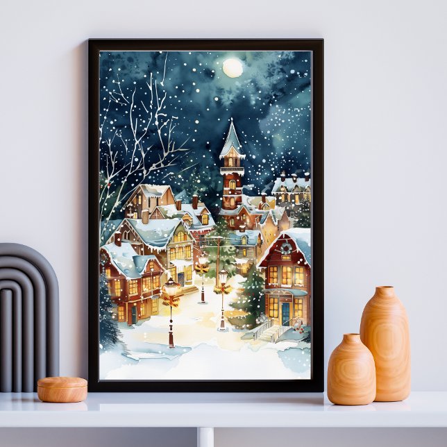 Poster Cidade ilustrativa de Natal na neve (Criador carregado)