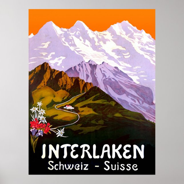 Poster Cidade interlaken sob as montanhas da Suiça (Frente)