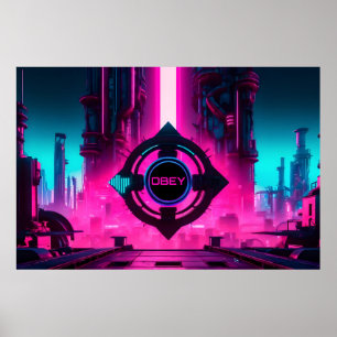 Poster Cidade Neon Cyberpunk Distópica Obedeça Ficção Cie