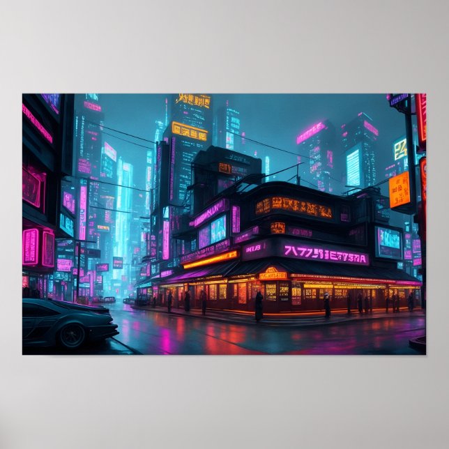 Poster Cidade Noturna Cyberpunk (Frente)