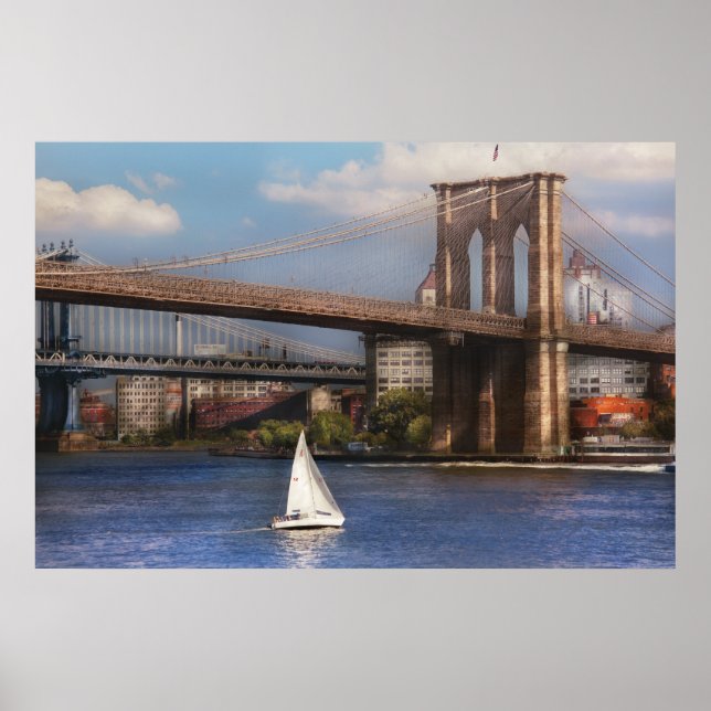 Poster Cidade - NY - Velejando sob a Ponte do Brooklyn (Frente)