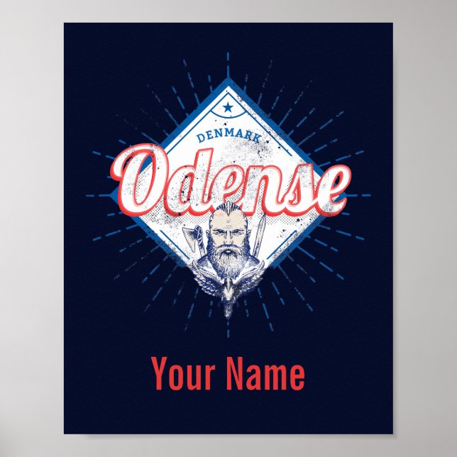 Poster Cidade Odense Dinamarca Retro Viking Vintage Souve (Frente)