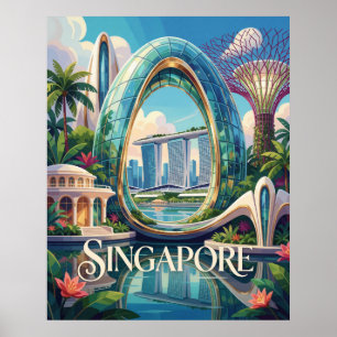 Poster Cidade Tropical Futurista de Marina Bay em Singapu