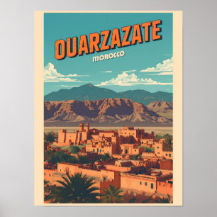 Poster Cidade vintage de Ouarzazate kasbah deserto do Saa